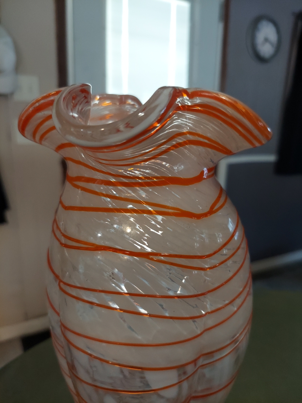 Elegant White Orange Vintage Murano Style Handblown Vase.